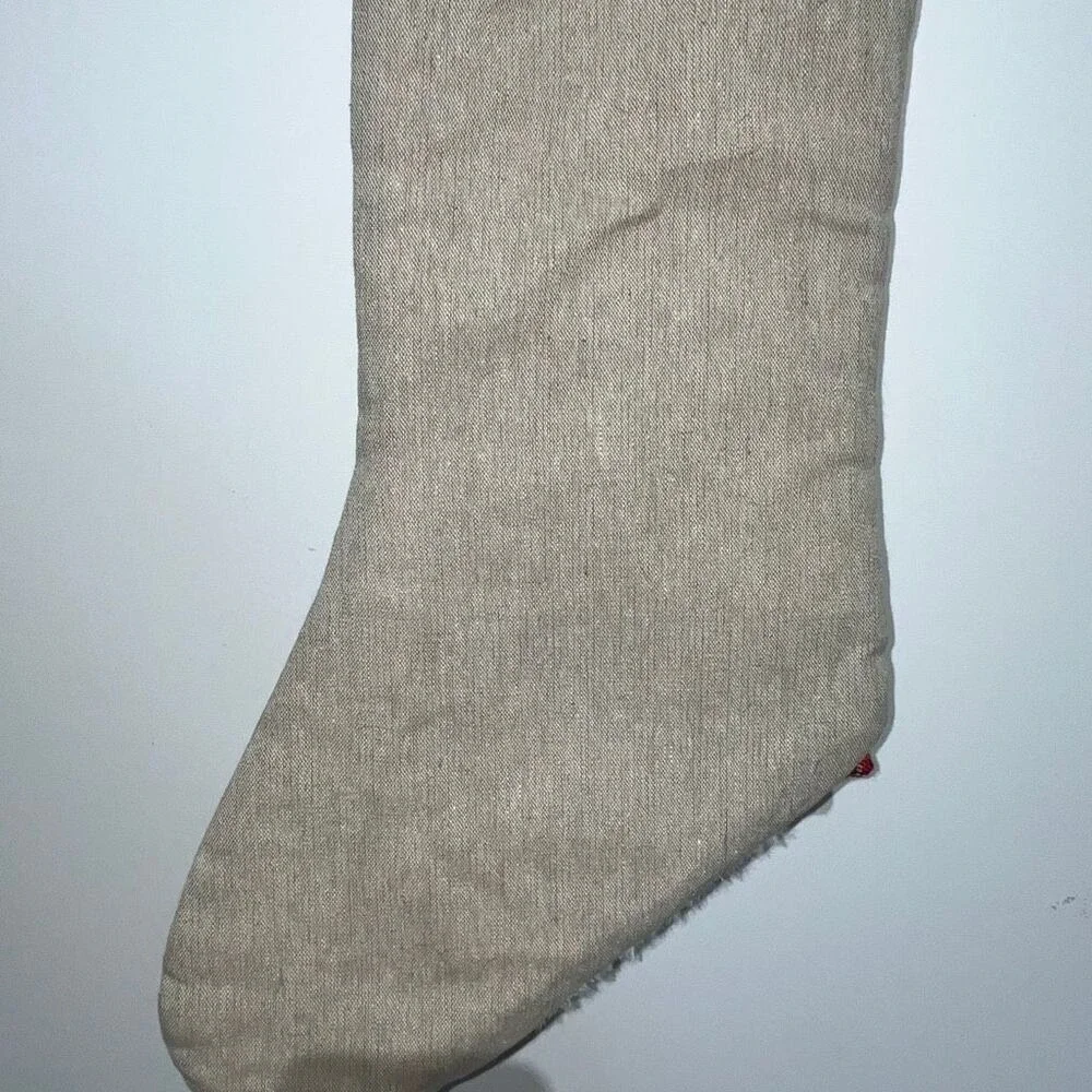 Ridgefield Home Beige White Reindeer Faux Fur Trim Holiday Christmas Stocking
